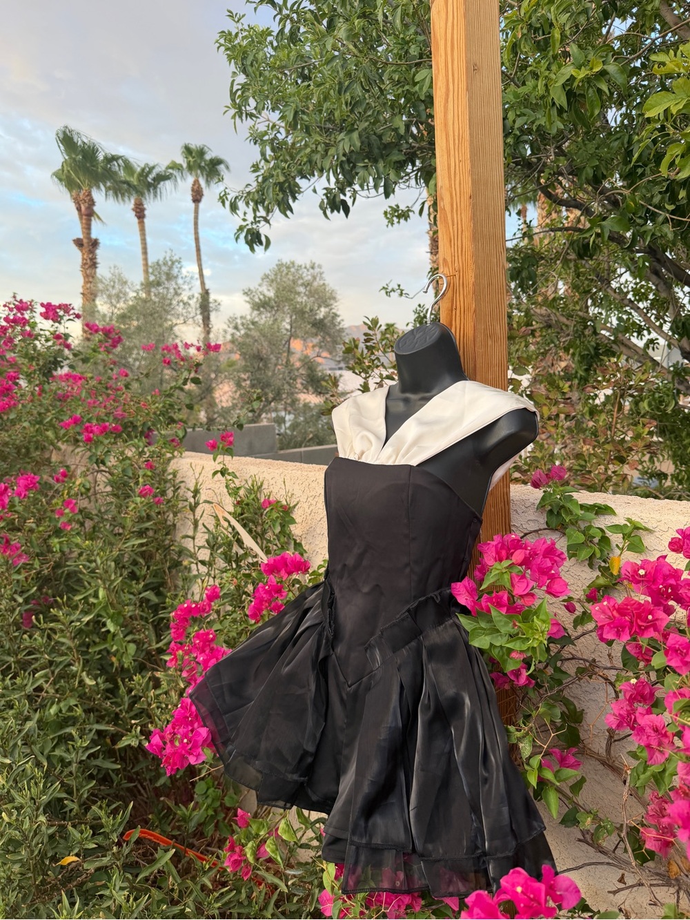 Coquette Black and White Fit-and-Flare Dress with Off the Shoulder